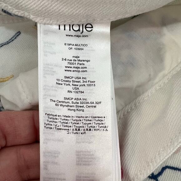 Maje Embroidered Floral Straight Leg Denim Jeans White Blue Size 36 Boho Retro - Picture 14 of 15